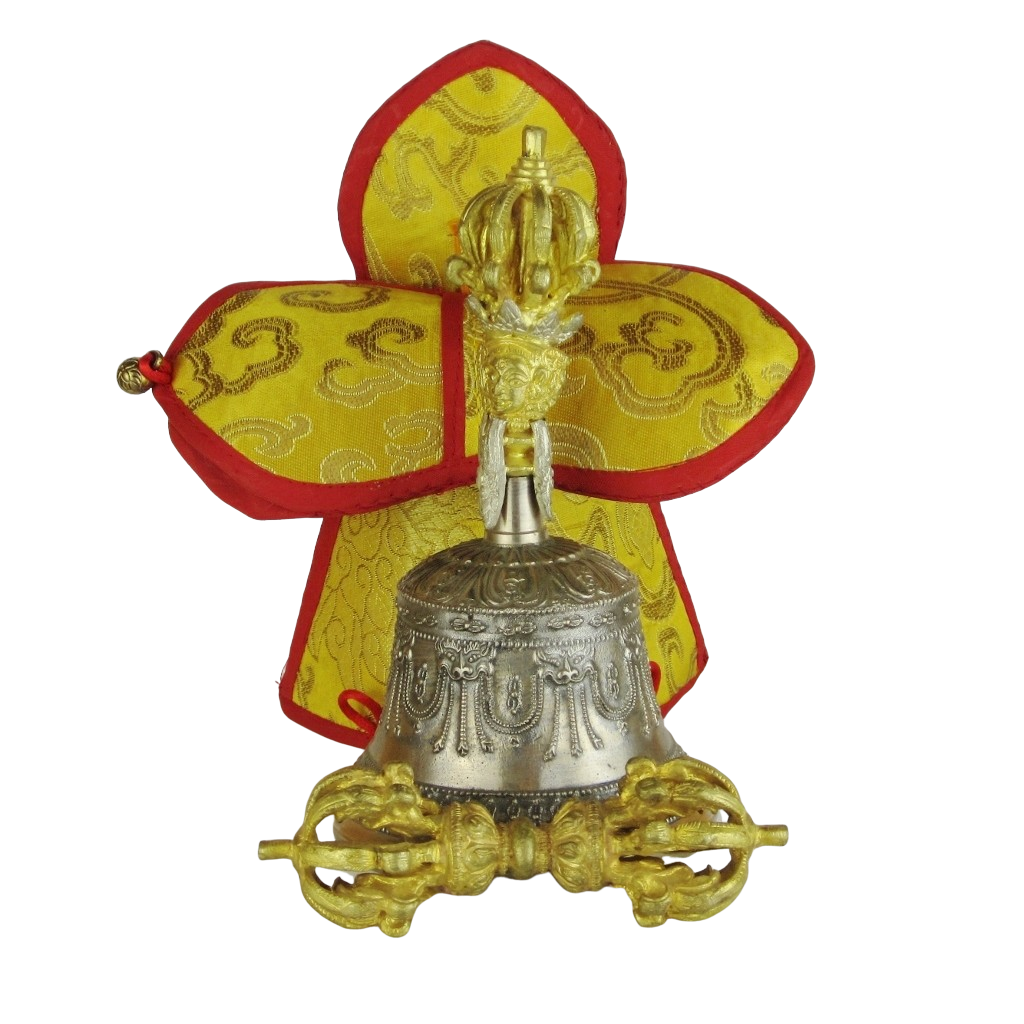 Klokke og Vajra med silkebrokade cover