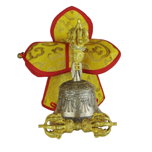 Klokke og Vajra med silkebrokade cover