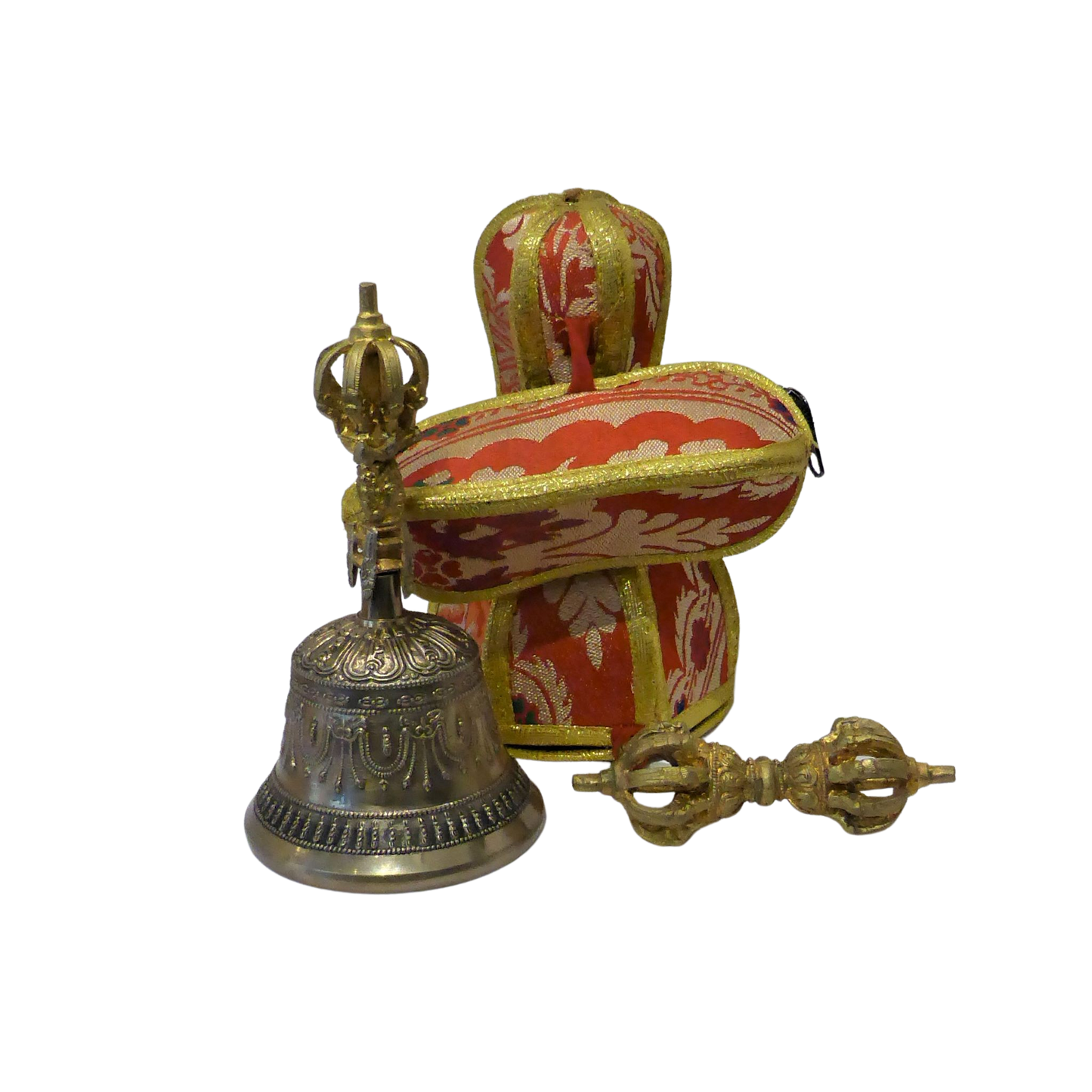 Klokke og Vajra med silkebrokade cover