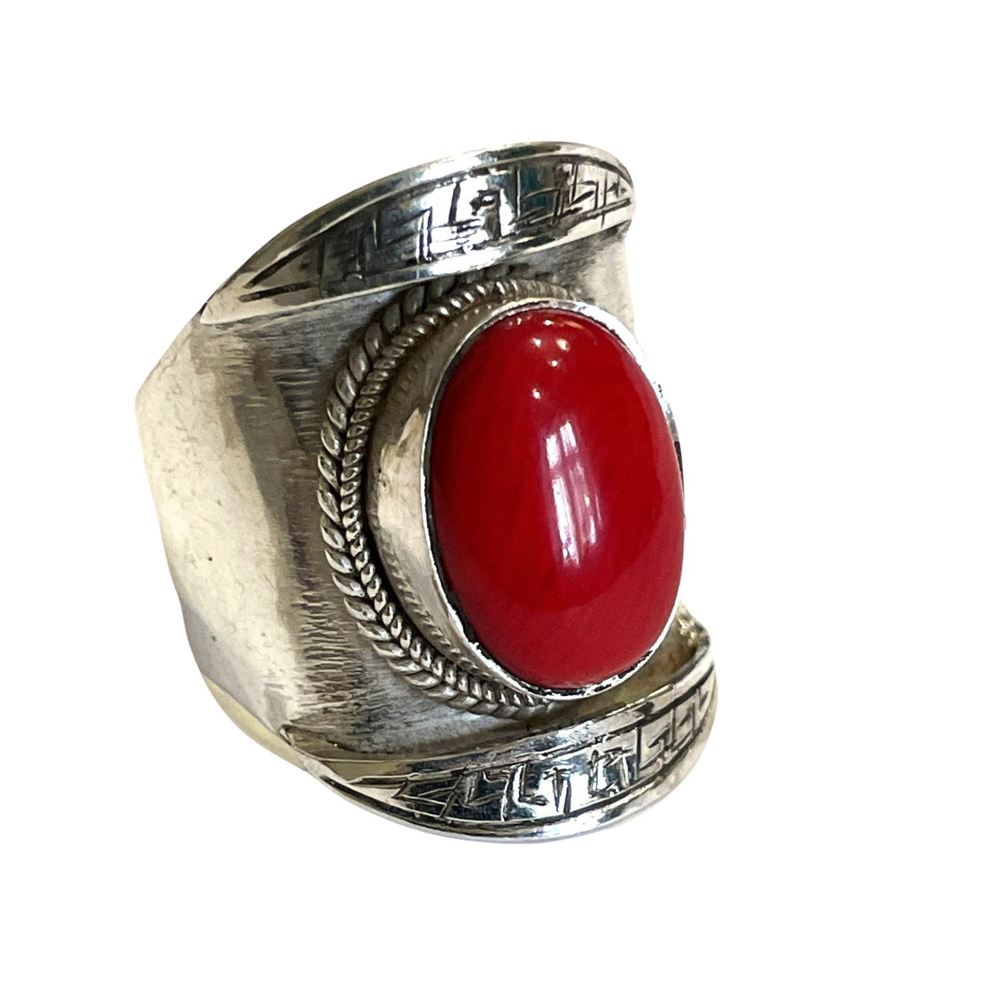 Tibetansk sadel ring  med koral