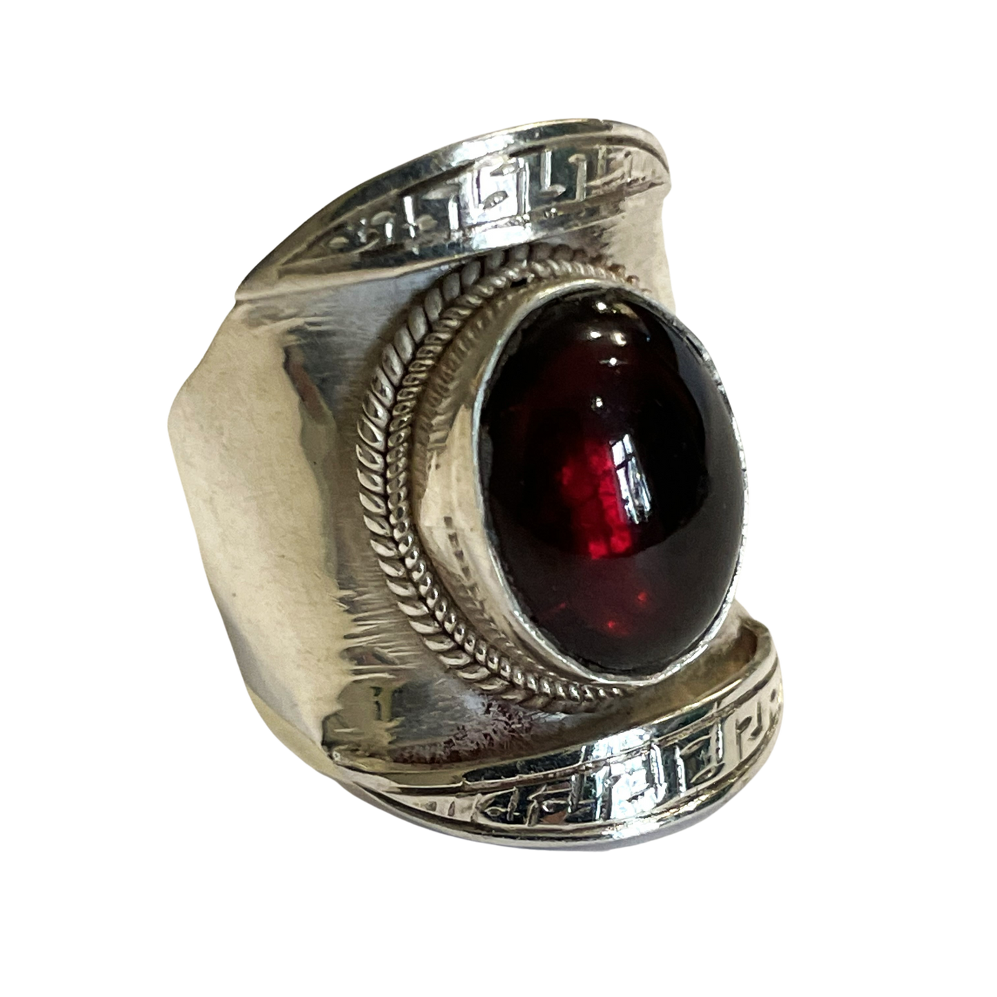 Tibetansk sadel ring med granat
