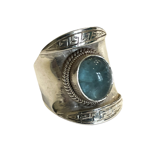 Tibetansk sadel ring med aquamarine