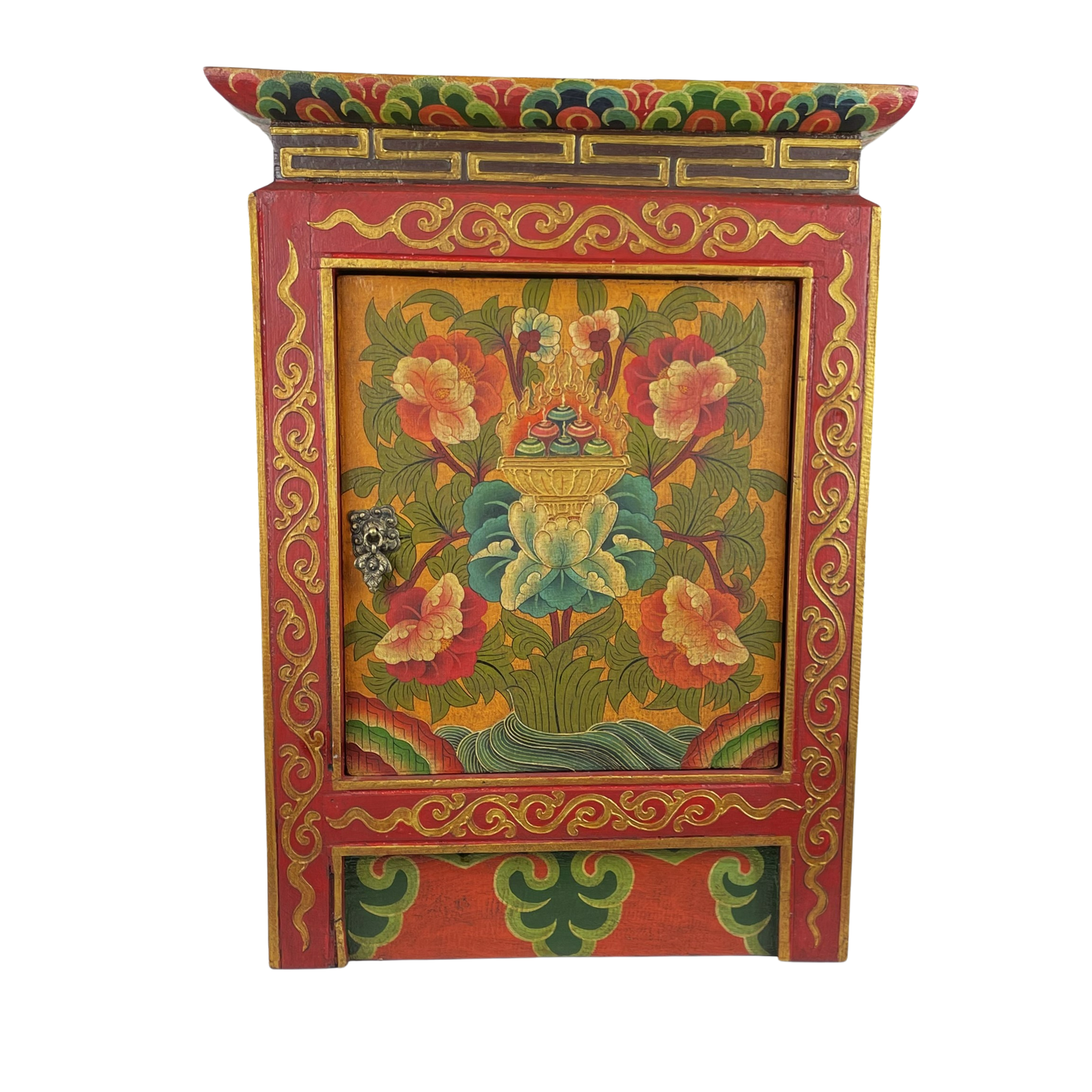 Skab i træ med lotusblomster