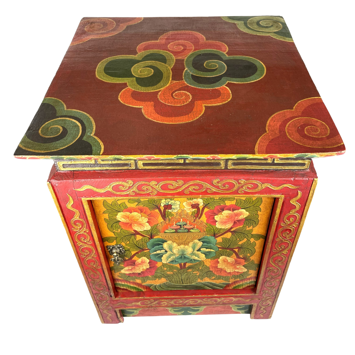 Skab i træ med lotusblomster