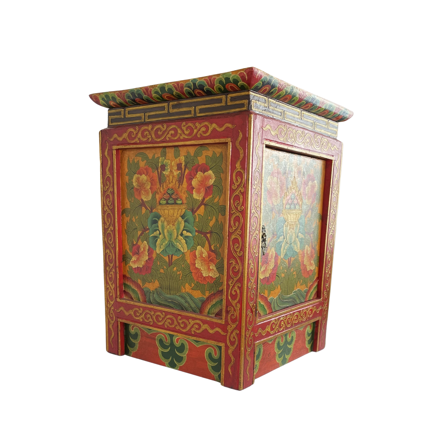 Skab i træ med lotusblomster