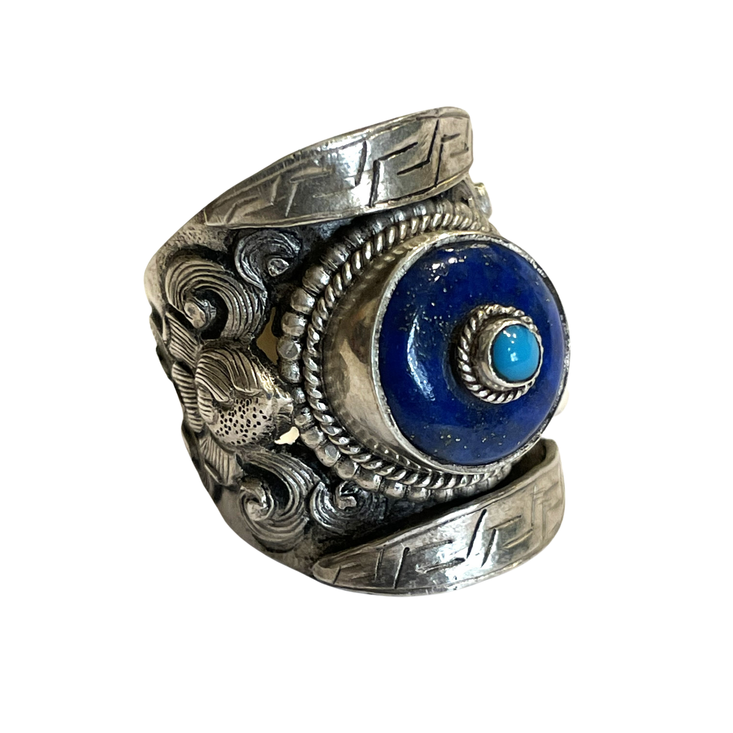 Tibetansk sadel ring med Lapis Lazuli og turki