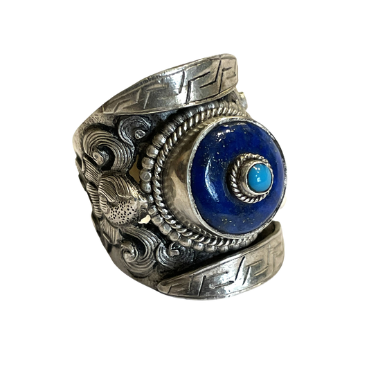 Tibetansk sadel ring med Lapis Lazuli og turki